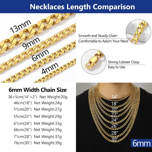 Miniatura 4 de PROSTEEL Collares de cadena de eslabones cubanos de acero inoxidable 316L para hombre, chapado en oro negro de 18 quilates, joyería hipoalergénica