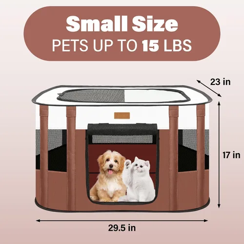 Miniatura 2 de Corralito para perros – Bolígrafos plegables de juego para gatos, para gatitos, conejos, tienda de campaña portátil para mascotas con bolsa de Marrón