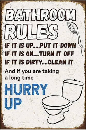 Miniatura 9 de Cartel de metal retro divertido para el baño, cartel de metal con texto en inglés "Hell Out of Toilet Paper", decoración artística de pared