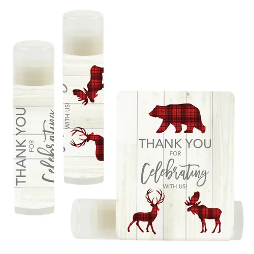 Miniatura 35 de Andaz Press Bálsamo labial para fiesta de cumpleaños, agradecimiento por celebrarnos con nosotros, animales del bosque, zorro y ciervo, paquete
