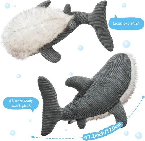 Miniatura 2 de MorisMos Animal de Peluche Gran Tiburón Blanco Almohada de Peluche, Juguete Gigante de Tiburón Mako de 47 pulgadas para Niños y Adultos, Regalo