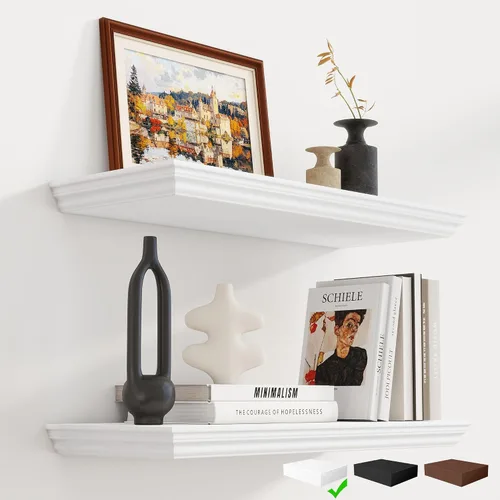 Miniatura 12 de Fun Memories Estantes flotantes de 24 pulgadas de largo, 9.3 pulgadas de profundidad, estantes flotantes de corona clásica para pared, estantes