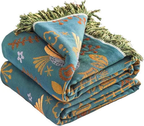 Miniatura 14 de VANJOROY - Manta bohemia de 100% algodón orgánico, transpirable, ultrasuave, decoración rústica, manta decorativa con diseño floral para todas