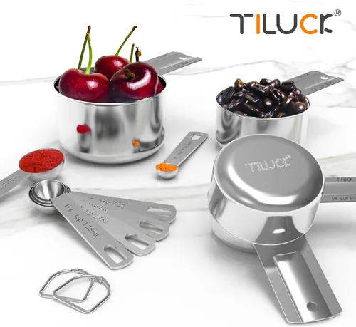 Miniatura 6 de TILUCK Juego de tazas y cucharas medidoras de acero inoxidable, cuchara de café, utensilios de cocina para cocinar y hornear, juego