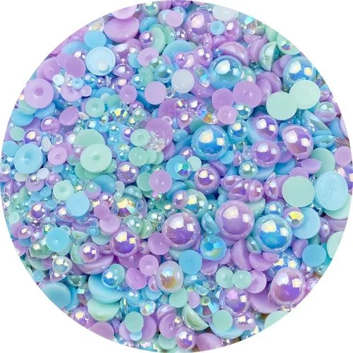 Miniatura 25 de Mezcla de perlas planas y diamantes de imitación, 2.16 oz de diamantes de imitación de resina semiredondas para manualidades, 0.116 in - 0.394 in
