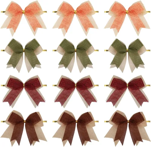 Meseey 12 Piezas Lazos de Cinta de Arpillera de Otoño de 4 Pulgadas Borgoña/Naranja/Salvia/Marrón Lazo de Otoño para Corona de Otoño Manualidades