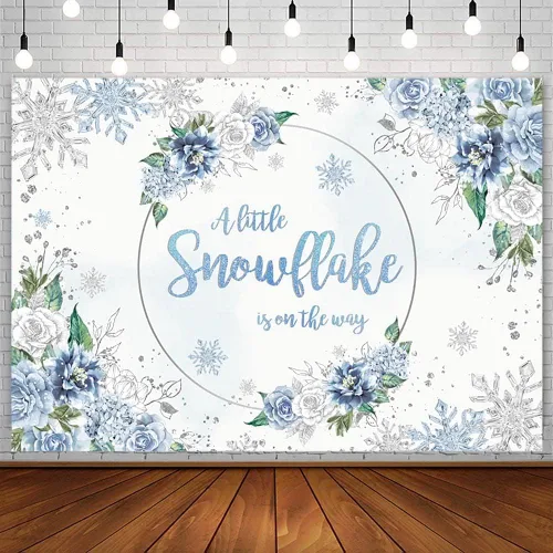 AIBIIN Telón de fondo de invierno de 7 x 5 pies para baby shower de copo de nieve azul plateado copo de nieve floral del país de las maravillas
