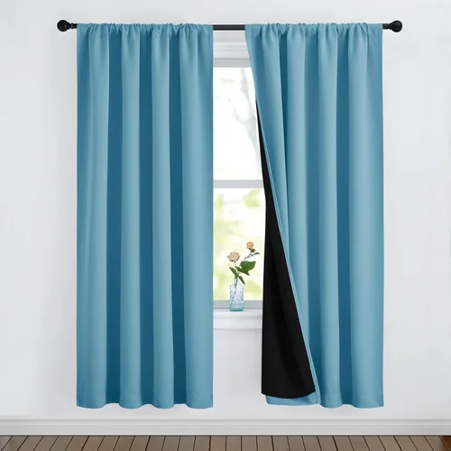 Miniatura 114 de NICETOWN Cortinas blancas 100% opacas, 2 capas gruesas completamente opacas con bolsillo para barra, cortinas aislantes térmicas para Blanco puro