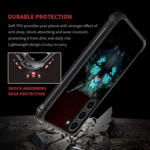 Miniatura 6 de CARLOCA Funda compatible con Samsung Galaxy S23 Plus, diseño gráfico de identidad negro espiritual lobo, a prueba de golpes, antiarañazos
