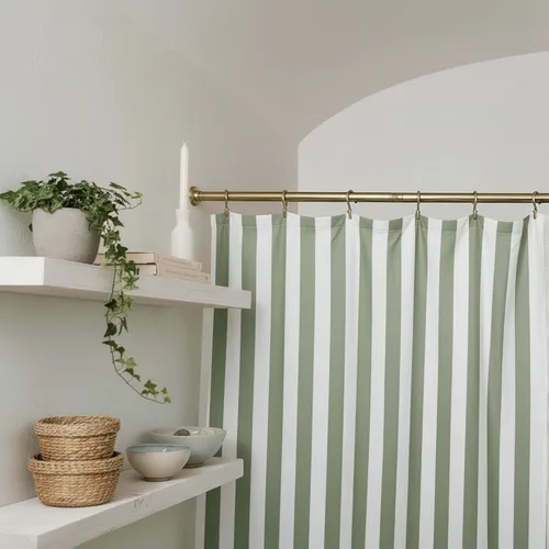 Miniatura 8 de Hermosa cortina de ducha bohemia a rayas para tu baño, elegante cortina verde salvia de 72 x 72 pulgadas que se adapta perfectamente a cualquier