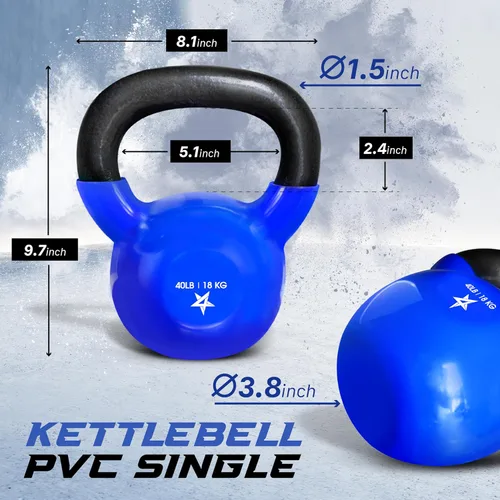 Miniatura 2 de Yes4All Pesa rusa, pesas rusas de hierro fundido con revestimiento de vinilo de 5-100 LB para entrenamiento de fuerza para ejercicios de gimnasio