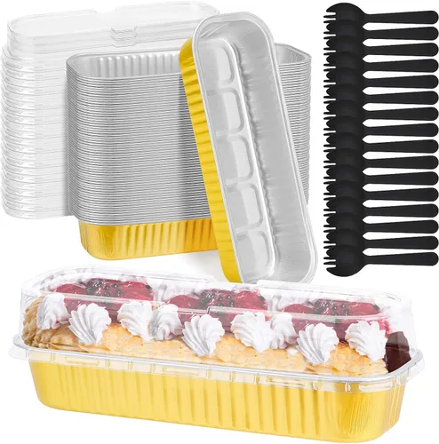 Miniatura 15 de Paquete de 100 mini moldes para pasteles de 6.8 onzas con tapas, moldes para hornear de papel de aluminio, recipientes individuales para postres