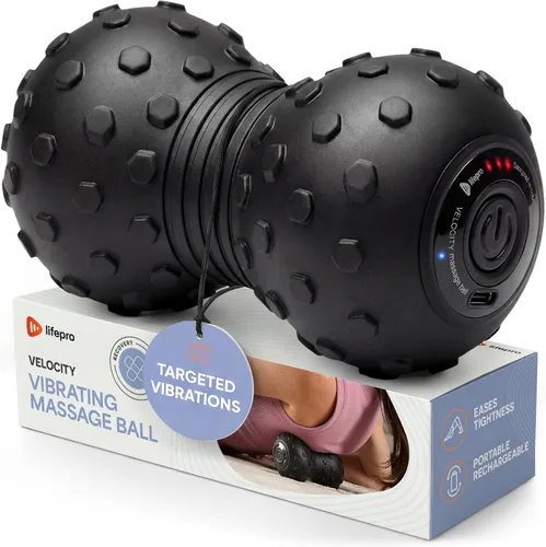LifePro Pelota de masaje vibrante de 4 velocidades - Masajador en forma de cacahuate. Combina una pelota de lacrosse con un rodillo de espuma Negro