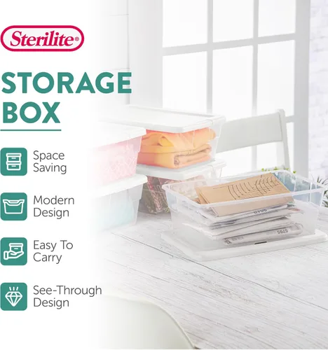 Miniatura 2 de Sterilite - Paquete de 12 cajas de almacenamiento apilables con tapas a presión; contenedor organizador de plástico resistente para armario, baño