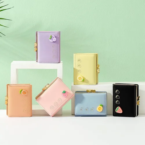 Miniatura 5 de YINHEXI Cartera para mujer, tarjetero para mujer, pequeño bolso triple con bloqueo RFID, bonita cartera pequeña de cuero con bolsillo para mujeres