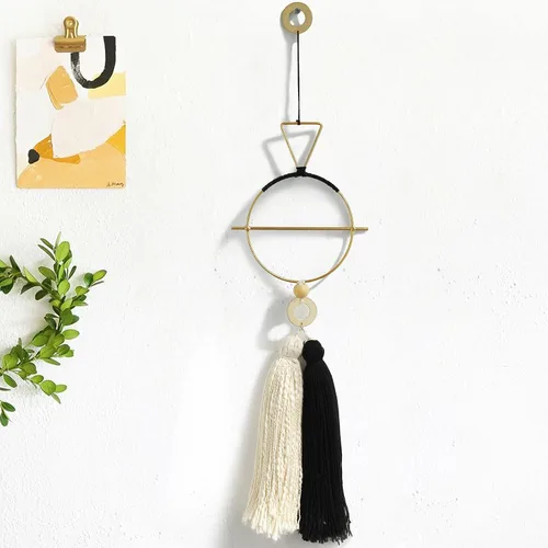 Miniatura 10 de IOWER Decoración de pared bohemia de macramé para colgar en la pared, arte de pared de metal pequeño, bonita decoración de pared para sala de estar