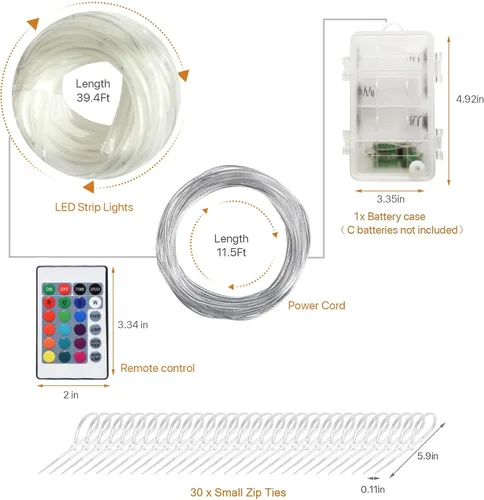 Miniatura 6 de Luces LED de piscina para piscinas sobre el suelo, luces de borde sumergibles de control remoto de 15 pies, caja de batería C, cambio de color de 16
