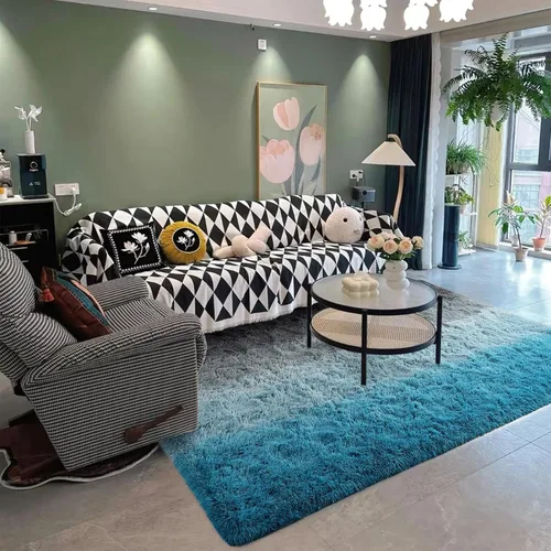 Miniatura 7 de DweIke Alfombras esponjosas de lujo para niños para sala de estar, dormitorio, 4 x 6 pies, alfombra de área negra y azul para niñas y niños, Azul