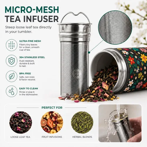 Miniatura 8 de Botella vaso térmico para té de 22 onzas con infusor, taza de viaje