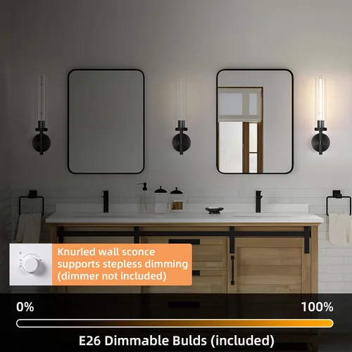 Miniatura 7 de Apliques de pared modernos en negro con cableado integrado, aplique de pared de 21'' con textura estriada para baño, aplique de pared