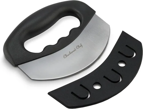 Herramienta de corte de ensalada Checkered Chef con cubierta, cuchillo Mezzaluna de acero inoxidable, para vegetales, picador, cortador