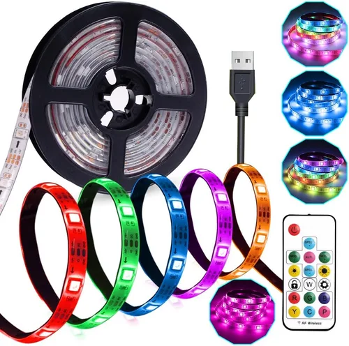 Rainbow Chasing - Tira de luces LED USB de 9.8 pies, tira de luz RGB 5050 que cambia de color con control remoto de 17 teclas, luces LED flexibles