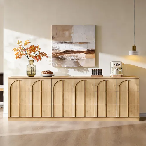Miniatura 18 de ACCOHOHO Armario buffet con almacenamiento y puertas arqueadas, aparador de madera de 63 pulgadas con estante ajustable, modernas mesas de café