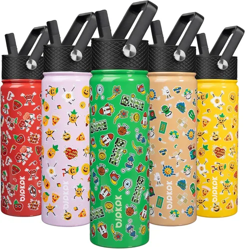 Miniatura 93 de BJPKPK Botella de agua aislada con tapa con pajilla, bonitas botellas de agua de 15 onzas, termo de metal de acero inoxidable, vasos reutilizables