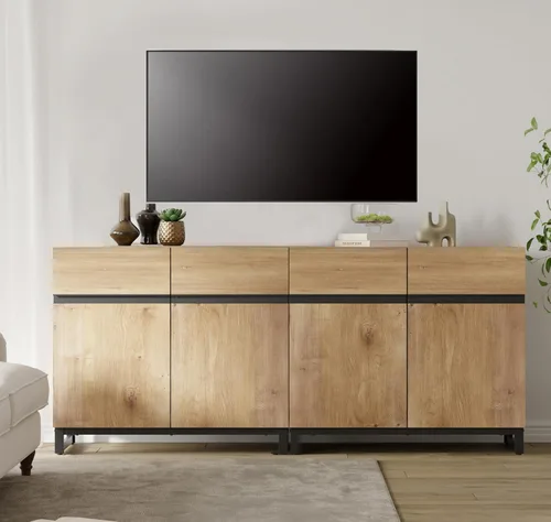 Miniatura 12 de Wampat Moderno soporte de TV para televisores de 100 pulgadas, consola central de entretenimiento 3 en 1 con estantes ajustables y base de metal