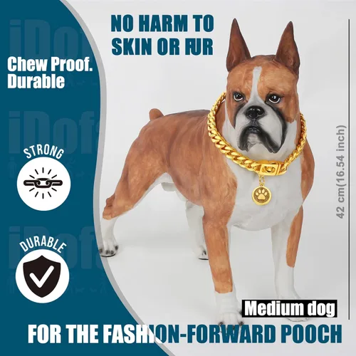 Miniatura 7 de Collares de cadena para perro, collar de eslabones cubanos con hebilla con campana y placa para perro, acero inoxidable, 0.394 pulgadas, collar