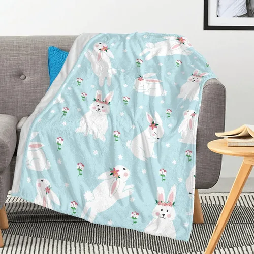 Miniatura 16 de Manta de Pascua y primavera, manta de felpa acogedora y suave para sofá, cama, sofá, viajes, campamento para adultos/niños, color azul y blanco