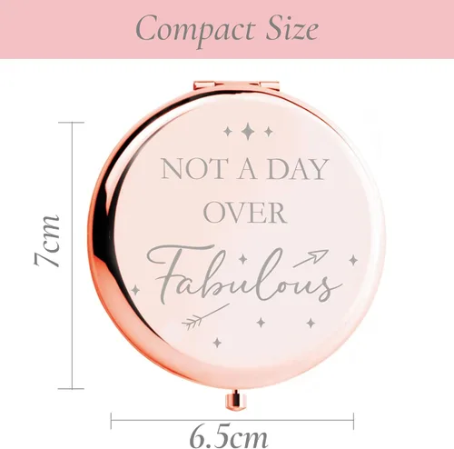 Miniatura 6 de CV CHARVORIA Regalos de cumpleaños para mujer, espejo compacto de oro rosa con texto en inglés "Not a Day Over Fabulous", ideas de regalo
