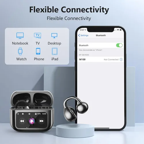 Miniatura 4 de Auriculares ultra abiertos Bluetooth 5.4 inalámbricos con clip con pantalla digital, estuche de carga de 40 horas de reproducción, auriculares