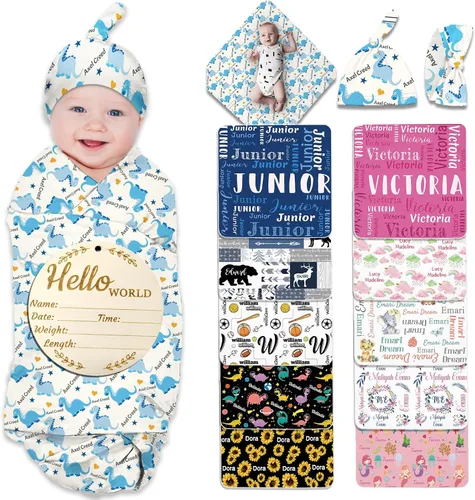 Miniatura 23 de Manta de bebé personalizada para niña y niño, manta de recepción con nombre personalizado con diadema de lazo y sombrero, regalos personalizados