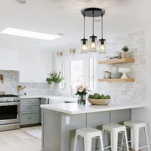 Miniatura 3 de Lámparas de tarro de masón, 3 luces de casa de campo, lámpara colgante de tarro de cristal lámpara de techo ajustable para cocina, comedor, pasillo