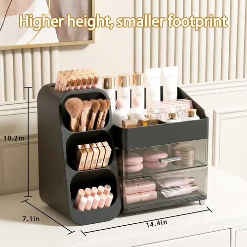 Miniatura 5 de Organizador de maquillaje de gran capacidad con soporte para brochas de maquillaje para tocador, material grueso, organizador de encimera de baño