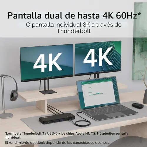Miniatura 3 de Plugable Base de Conexión Thunderbolt 4 con Carga de 100W, Certificado Thunderbolt, Estación de Acoplamiento para Laptop con Monitor Dual Único 8K