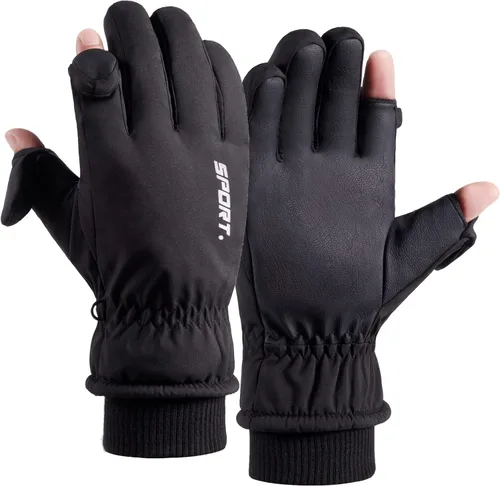 LJCUTE Winter Fingerless Fishing Gloves for Men Women, Water Repellent & Windproof Cold Weather Touchscreen Snow & Ski Gloves for Motorcycle Skiing