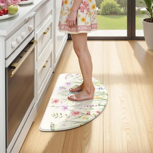 Miniatura 9 de KIMODE Tapete antifatiga para suelo de cocina, semicírculo de 18 x 28 pulgadas, de espuma viscoelástica, acolchado, antideslizante, tapetes cómodos