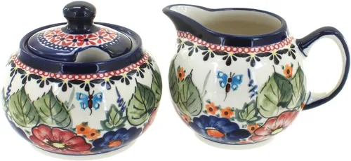 Miniatura 9 de Set de crema y azúcar de ballina de cerámica polaca Blue Rose