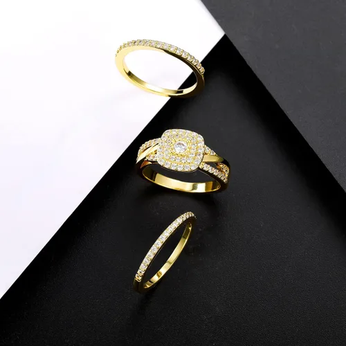 Miniatura 4 de MDFUN Three-in-One ring set Square Halo Wedding Band Set Engagement Ring 18K WhiteYellow Gold Plated Cubic Zirconia Promise ring Eternity Ring for