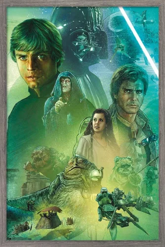 Trends International Star Wars: The Return Of The Jedi - Póster mural de celebración, 14.725 x 22.375 pulgadas, versión enmarcada de madera de