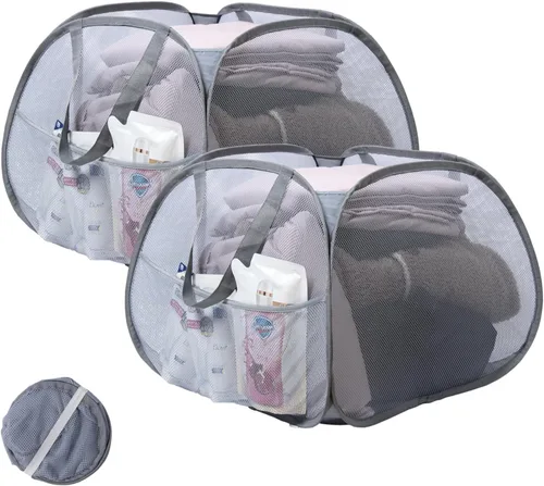 Miniatura 16 de Cesta de lavandería plegable, cesta de ropa plegable emergente de 90L con asas, cesta de ropa sucia de malla cuadrada para lavandería, baño