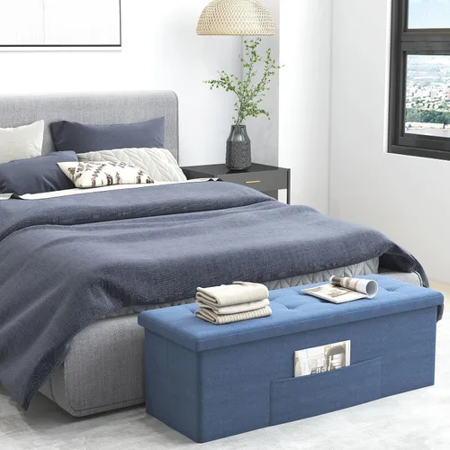 Miniatura 4 de Giantex Banco otomano de almacenamiento, 43 pulgadas de largo, plegable, con bolsillo lateral, divisor, banco acolchado para zapatos para sala