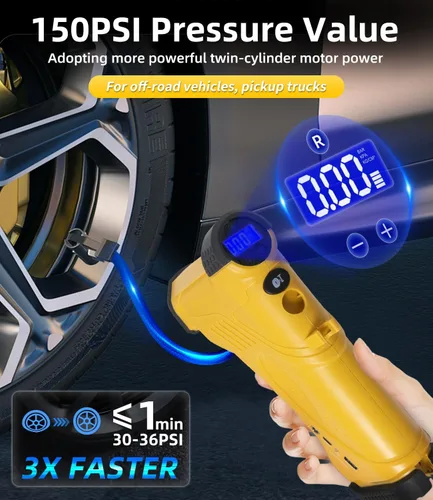 Miniatura 3 de TopAutoGear Compresor de aire portátil para inflador de neumáticos de 150 PSI, potencia dual de 12 V/20 V, salida USB, bomba de aire ideal