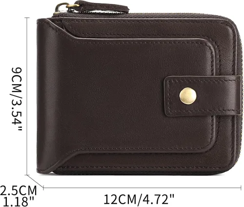 Miniatura 2 de GOIACII Cartera con cremallera para hombre, de piel auténtica, con bloqueo RFID, con cremallera, bolsillo para monedas, para identificación, con Café