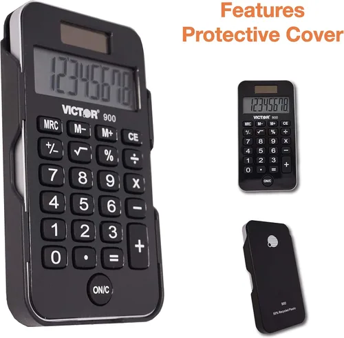Miniatura 5 de Victor Calculadora de función estándar 900 de 8 dígitos con cubierta protectora dura, pantalla LCD solar y de batería, calculadora de bolsillo