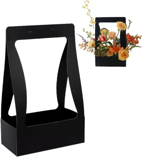 BBJ WRAPS Bolsas de regalo de papel artesanal para ramo de flores, ramo de floristería, bolsa de embalaje con asa, 5 unidades (negro)