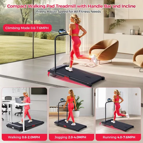 Miniatura 2 de Walking Pad with Incline and Handle Bar, 3.0HP Electric Protable Mini Walking Pad Treadmills for Home Small Space, Small Treadmill for Exercising