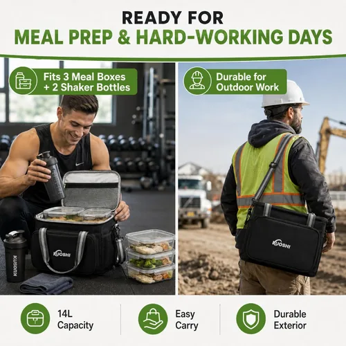 Miniatura 8 de Lonchera térmica aislada de 14 litros para hombres y mujeres, bolsa refrigeradora a prueba de fugas con forro de carcasa dura y bolsa tipo tote